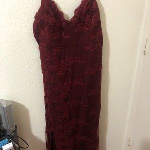 Fashionnova Burgundy Lace Dress